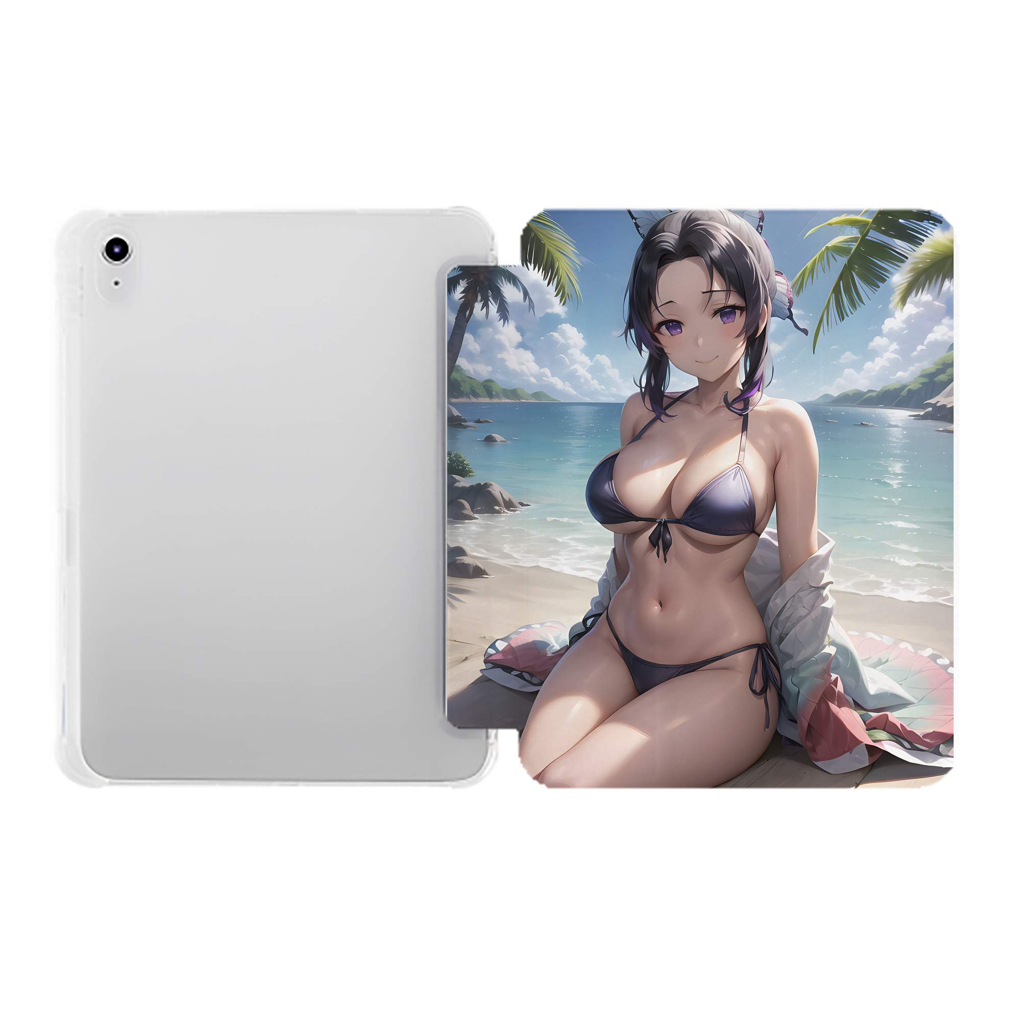 （画像用） 鬼滅の刃（きめつのやいば）蟲柱-胡蝶 しのぶ／こちょう しのぶ Kochou Shinobu IPad ケース ペン収納付き 三つ折りスタンド PUレザー×シリコン 対応機種9.5/10.5/10.9インチ